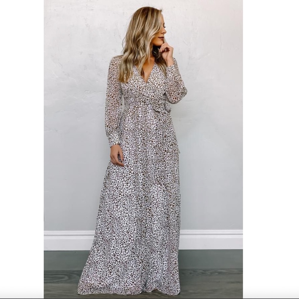 Leopard Animal Print Long Sleeve Flowy Maxi Dress
